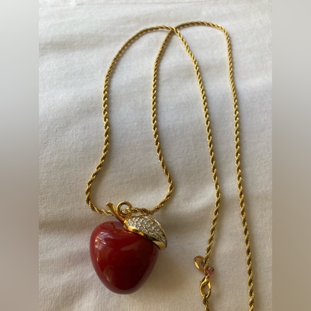 Kenneth Jay Lane KJL Red Puffy Apple Pendant Necklace